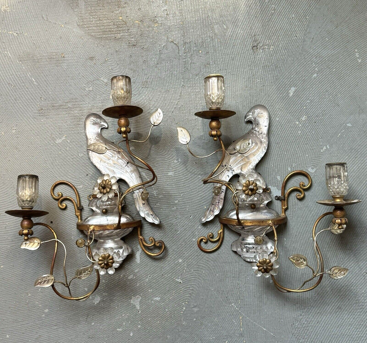 Vintage Pair of Maison Bagues Mirrored Parrot French Art