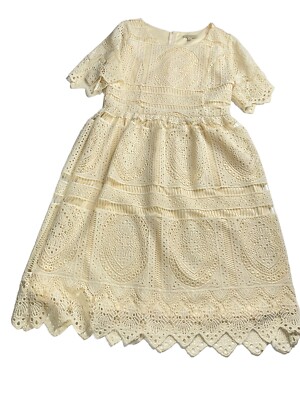 Polagram Womens L Off White Lace Dress Crochet Lined | eBay