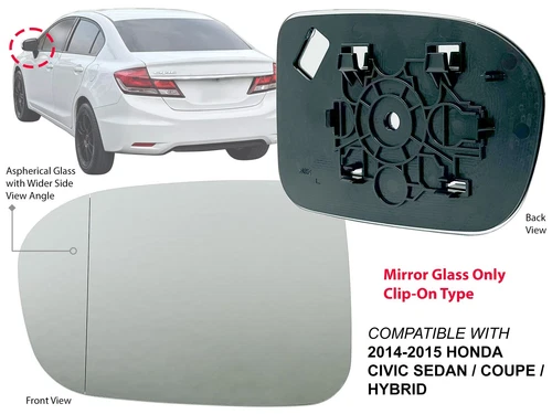 For 2014 2015 HONDA CIVIC Mirror Glass Non-Heated Driver Left Side 76253TR4C01