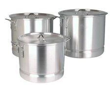 Aluminum Stock Pots Set With Steamer 3 Pieces,64,84,100 Quarts, Silver 