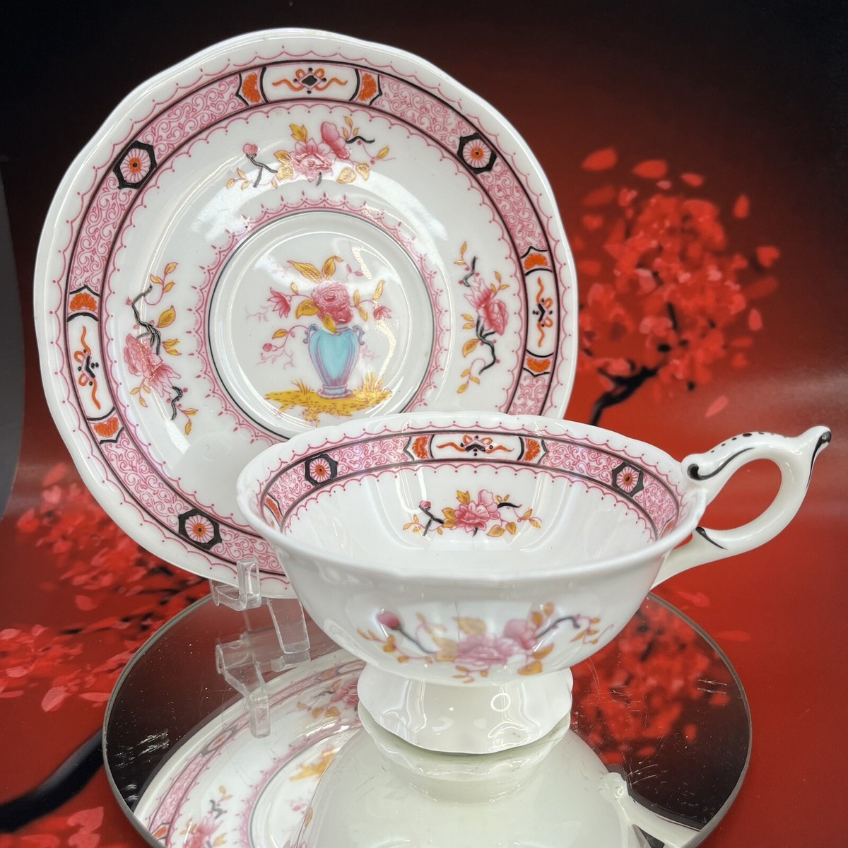 Coalport French Noble￼ Pink Bone China Teacup & Saucer Vintage