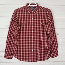 VTG Ralph Lauren Polo Shirt Classic Western Pearl Snap Mens L Burgundy Beige.