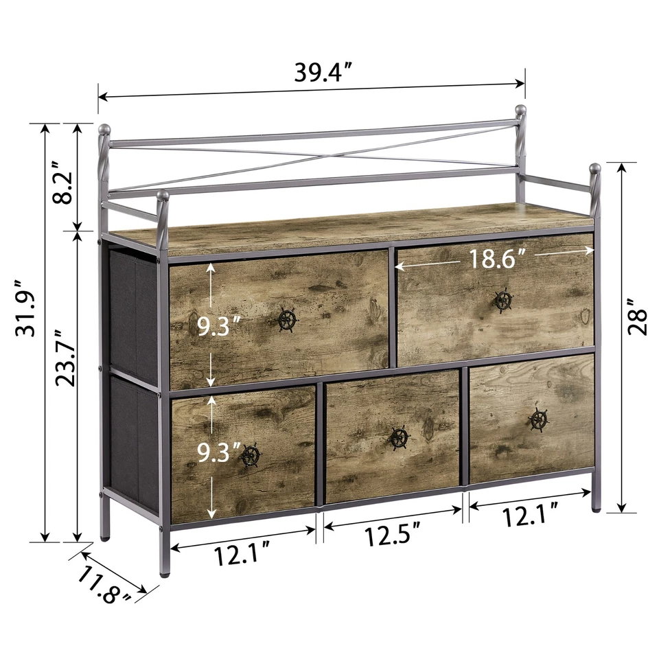 Chest of Drawers with 5 Cloth Drawers for Bedroom Living Room Storage Wooden Top - Image 2 of 4