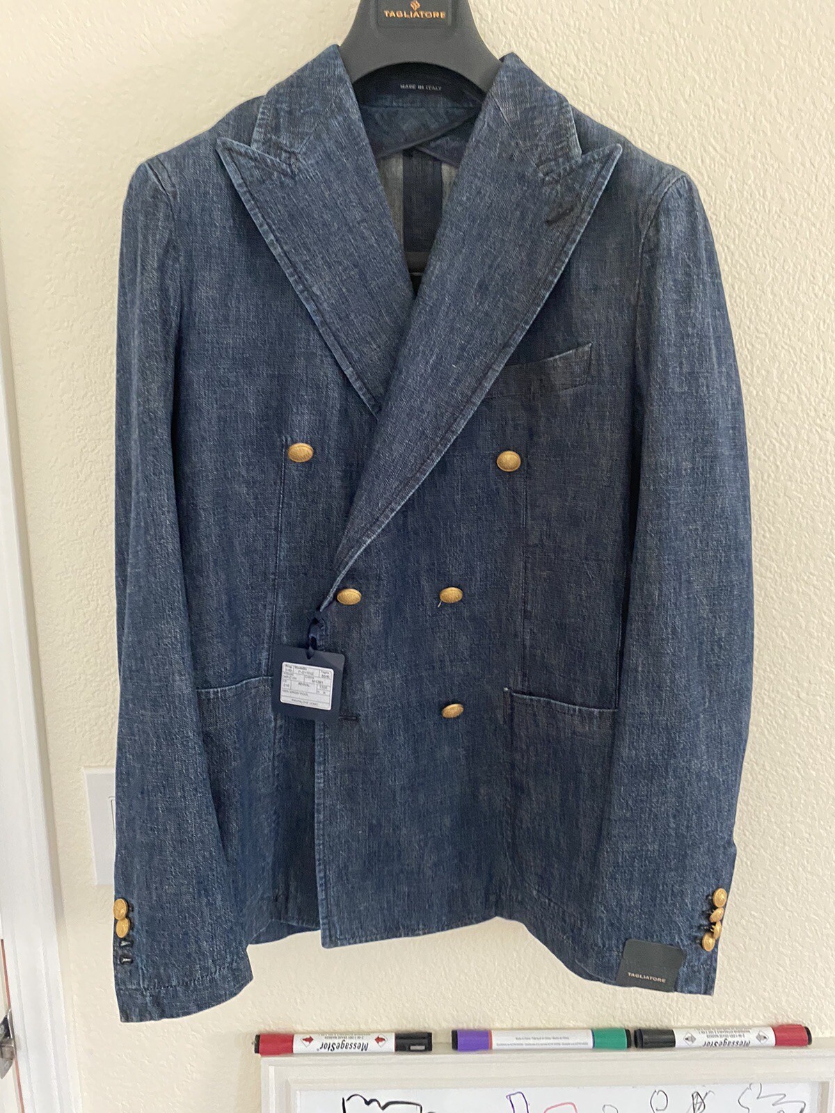 Tagliatore 40R/50IT double Breasted Denim Blazer NEW fits Like