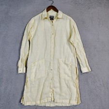 Jones & Co Shirt Dress Womens Medium Yellow 100% Linen Button Front Coastal Core