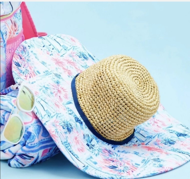 Lilly Pulitzer Straw Fabric Beach Sun Hat Sea To Shining Sea  display picture 1