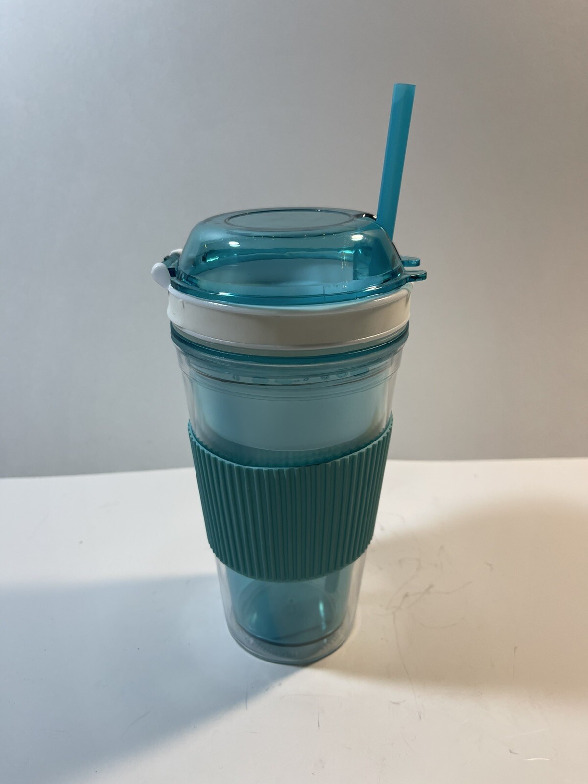 Teal Blue Green Tinted Cup with Soft Grip Lid & Straw-image