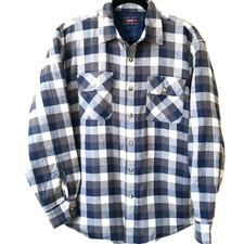 Vtg Wrangler Flannel Shirt Shacket Mens M Blue Plaid Quilt Lined Jacket Pockets