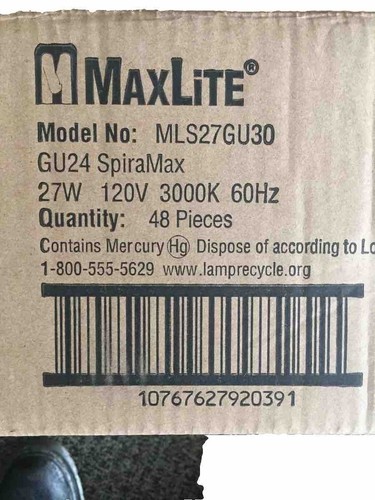 LCD 48 Light Bulbs/1 Case - MaxLite MLS27GU30 SpiralMax - Picture 3 of 5