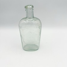 Vintage Glass "Full Measure" Embossed Clear Flask Cork Stopper Bottle Whiskey