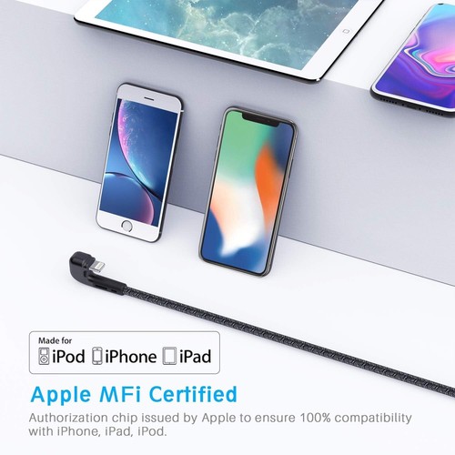 3Pack 90 Degree iPhone Charger 6ft, Apple MFi Certified 6 Feet Lightning Cord Lo - 第 8/24 張圖片