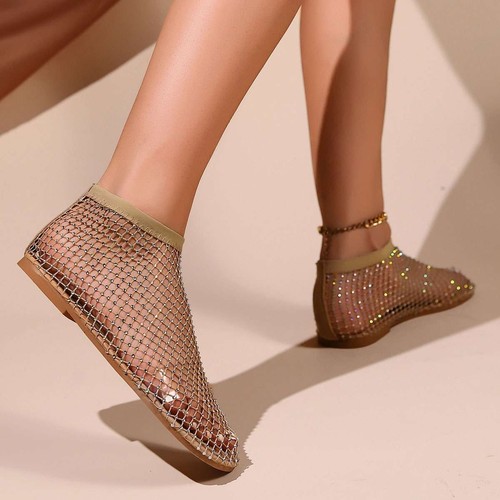 Scarpe basse comode in rete gemma lucida scarpe scintillanti tacco basso sandali slip on stivali - Foto 25 di 27