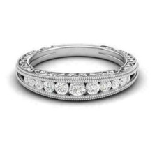 1.20 Ctw White Round Cut CZ Women's Vintage Style Wedding Band 925 Silver Ring