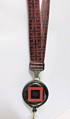 ID Bage Holder with  Zip Reel,Boojee,BROWN BLACK SQUARE  CLOTH  School,Hospitals