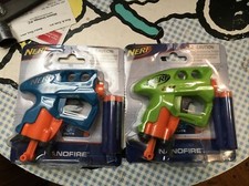 2 NERF Aqua BLUE And Green NANOFIRE GUN NEW Includes 3 Shots Each