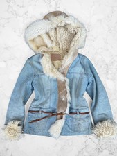 Ermanno Scervino Daelli Denim Fur Jacket Shearling Hood Y2K Made In Italy Giacca