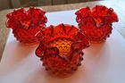 Lot Of 3 Fenton Ruffled Hobnail Tealight Candle Holders Uranium