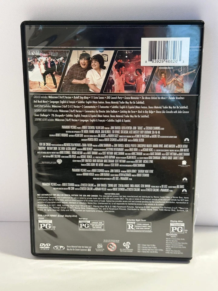 John Travolta 4-Film Set DVD Grease Hairspray Saturday Night Fever Staying Alive - Image 2 of 2