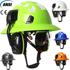 CE Full Brim Hard Hat Safety Helmet w/ Goggles Earmuffs Reflective Stickers ANSI