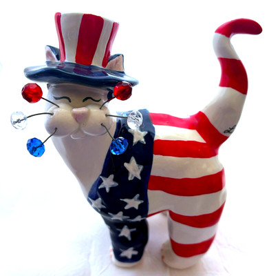 2001 Signed AMY LACOMBE Annaco Creations YANKEE DOODLE CAT Figurine (Read Desc)