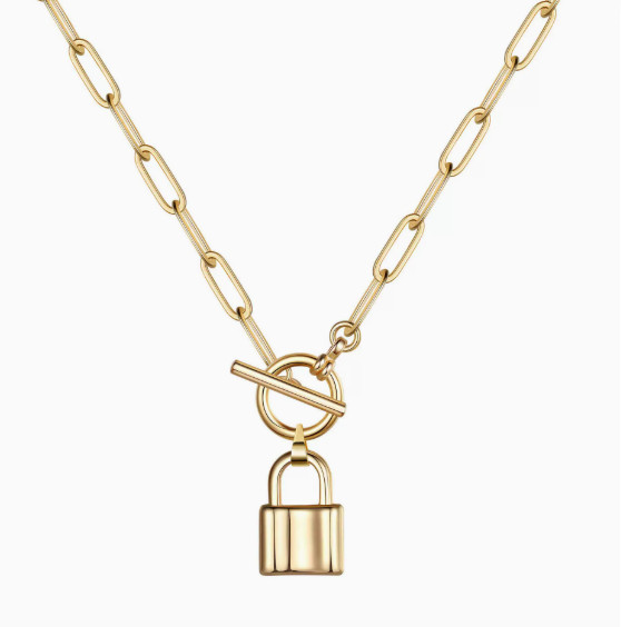 Alternate view of Gold Plated Lock Necklace Minimalist Pendant Chain Gift For Her