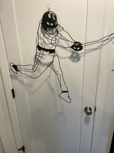 Black Metal Silhouette  Baseball Player Wall Decor Sports Bar Large 25” X 34”
