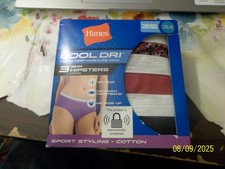 3 PR. LADIES HANES COOL DRI TAGLESS COTTON HIPSTERS PANTIES NIP SZ 9 SOLID/PRINT