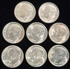 Lot of 8 Gorgeous BU Uncirculated Coins Silver Roosevelt Dimes! 1947 - 1964!
