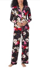 Room Service Floral Pajama Set Medium Black Pink Button Front Loungewear Chic