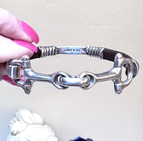 BEAUTIFUL Vintage Taxco Designer Sterling Silver, Leather Equestrian Bracelet