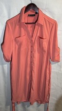 New York & Co Womens Pink Shirt Dress With Belt And Pockets Roll Tab Sleeve - M