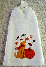 Kitchen Dish Towel With A Crochet Top ~ Fall / Dog / Leaves