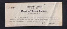 1949 Bank of Long Island Refund Check Elmhurst New York