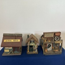 3 Vintage Bird Houses School House, Antique B...