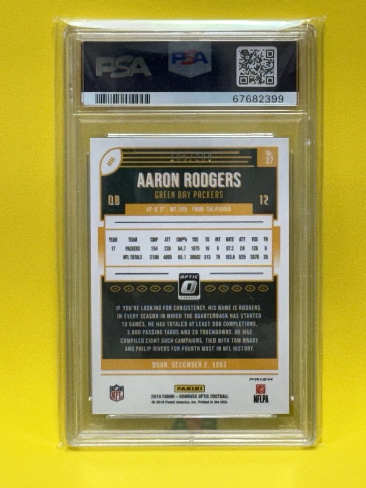2018 Panini Optic Aqua Aaron Rodger’s PSA 9 #196/299 Rare Low Pop - Image 2 of 2