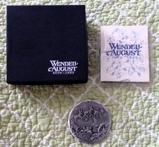 2002 Wendell August Forge Round Silver Christmas Ornament Santa His Sleigh