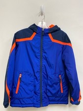 Lands End SIZE 10/12 Navy Orange/Blue Zip Down Hooded Boy's Coat