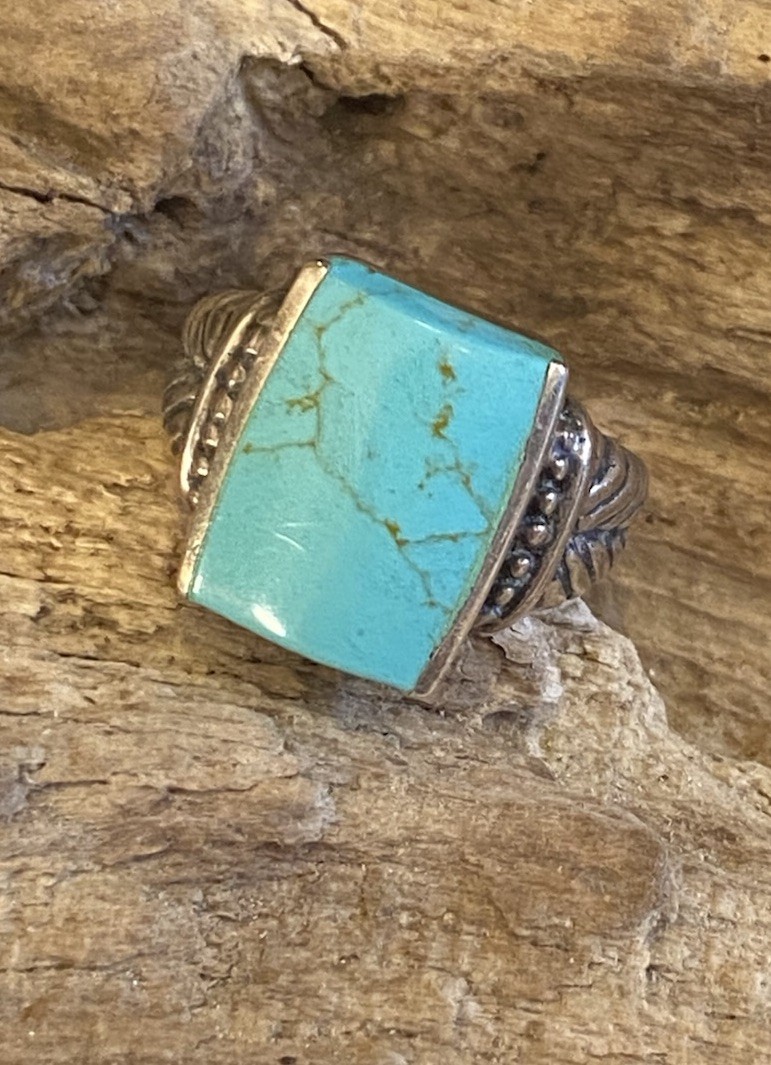 Sterling Silver Large Rectangular Turquoise Signe… - image 1
