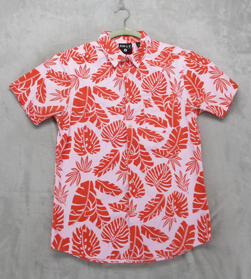 AHOY Surf Co Shirt Mens Small Pink Red Hawaiian Aloha Short Sleeve Button Up