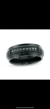 Men's 1/6 CT. T.W Black Diamond Channel Wedding Band in Black IP Stainless Steel