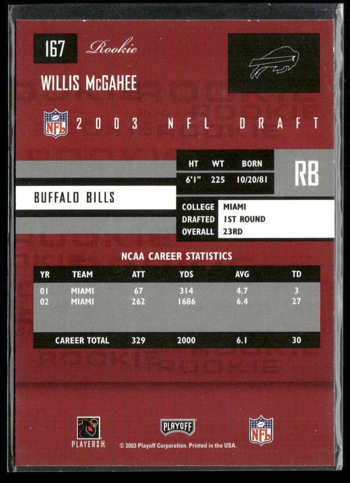 2003 Playoff Prestige #167 Willis McGahee - Image 2 of 2