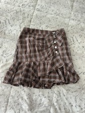VERONICA BEARD Skirt Women sz 4 Brown White Check Plaid KAIA Mini Ruffle NWT