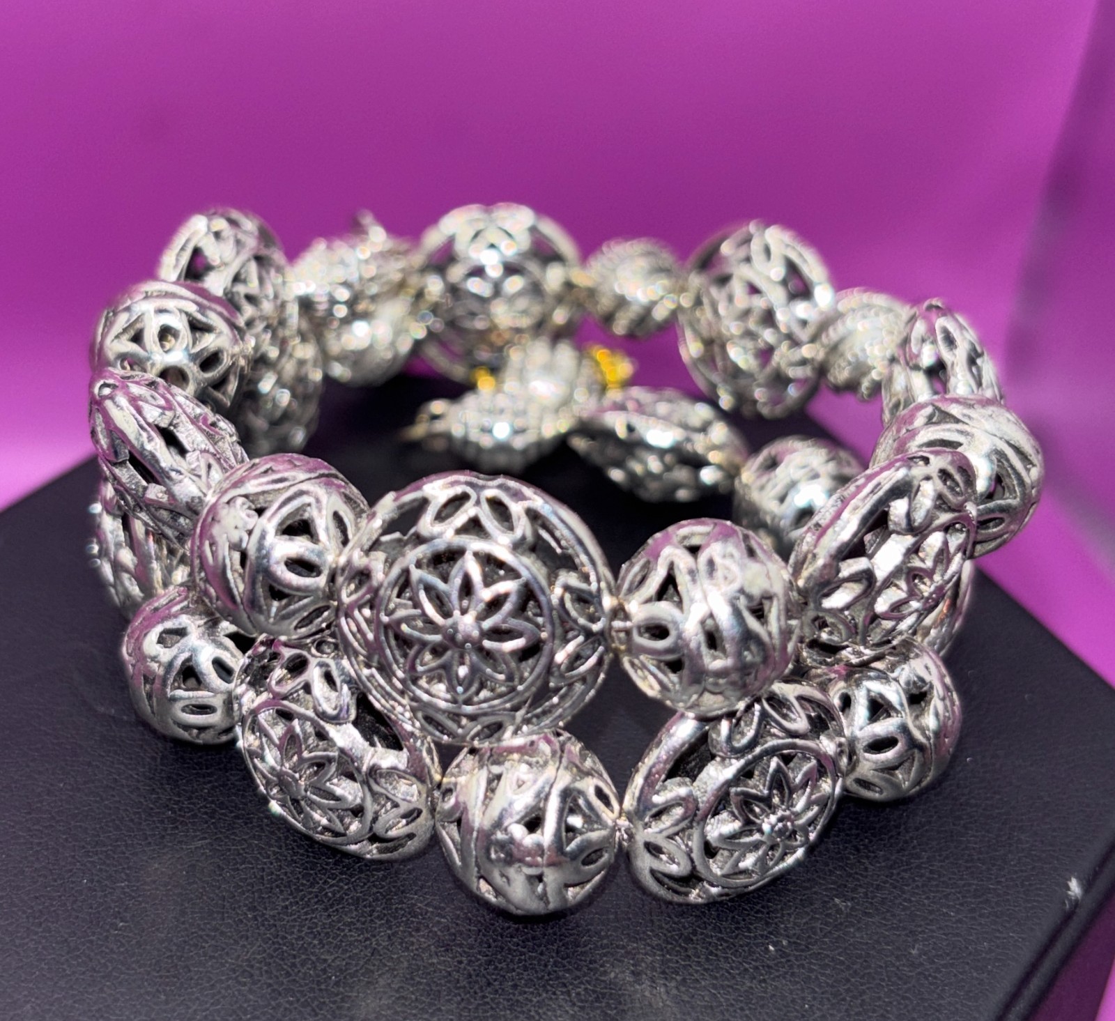 Tibetan Silver Beaded Wrap Statement Bracelet on … - image 1