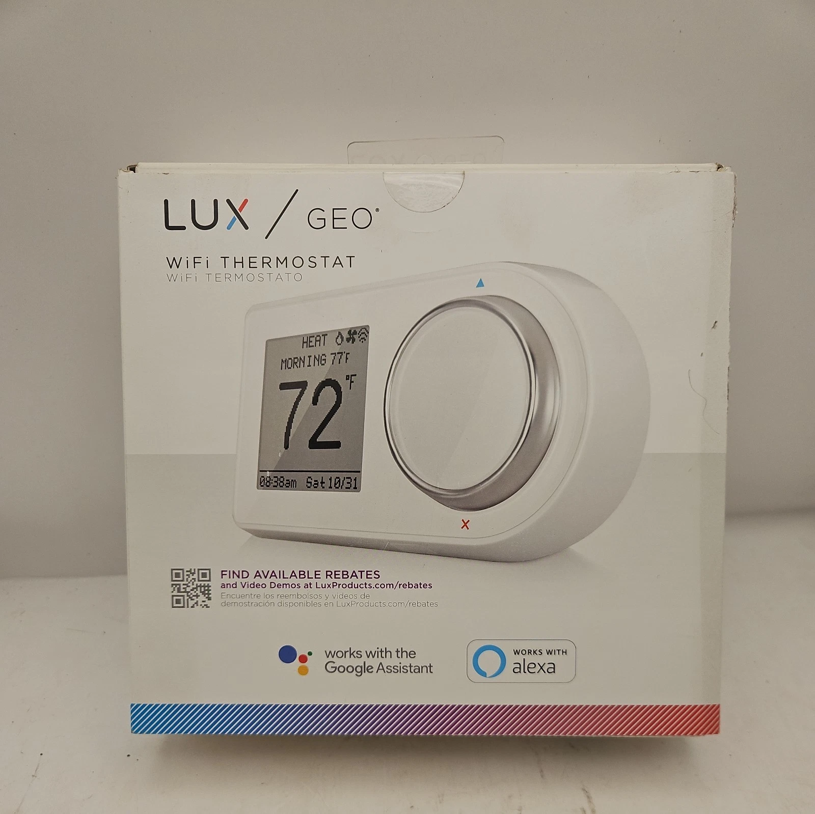 Lux GEO-WH Wi-Fi Thermostat Works/ Google & Alexa Wheel Control White Fast