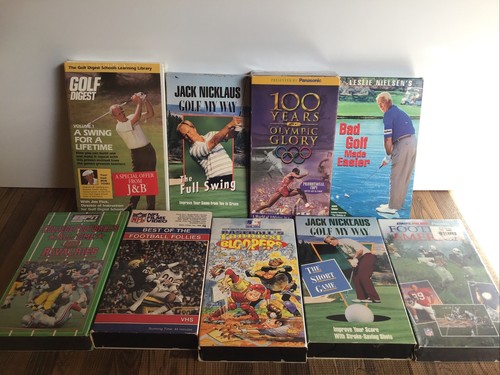 Lot Of 9 Sports VHS Tapes Football Bloopers Golf Instruction Olympics Some Seale