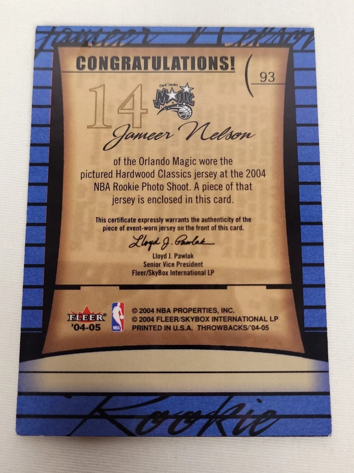 Fleer Throwbacks 04-05 Jameer Nelson Rookie Jersey Card - Image 2 of 4
