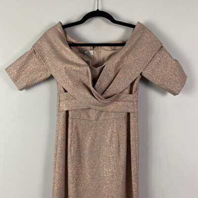Teri Jon by Rickie Freeman Off Shoulder Gown Size 4 Rose Gold Metallic |  eBay
