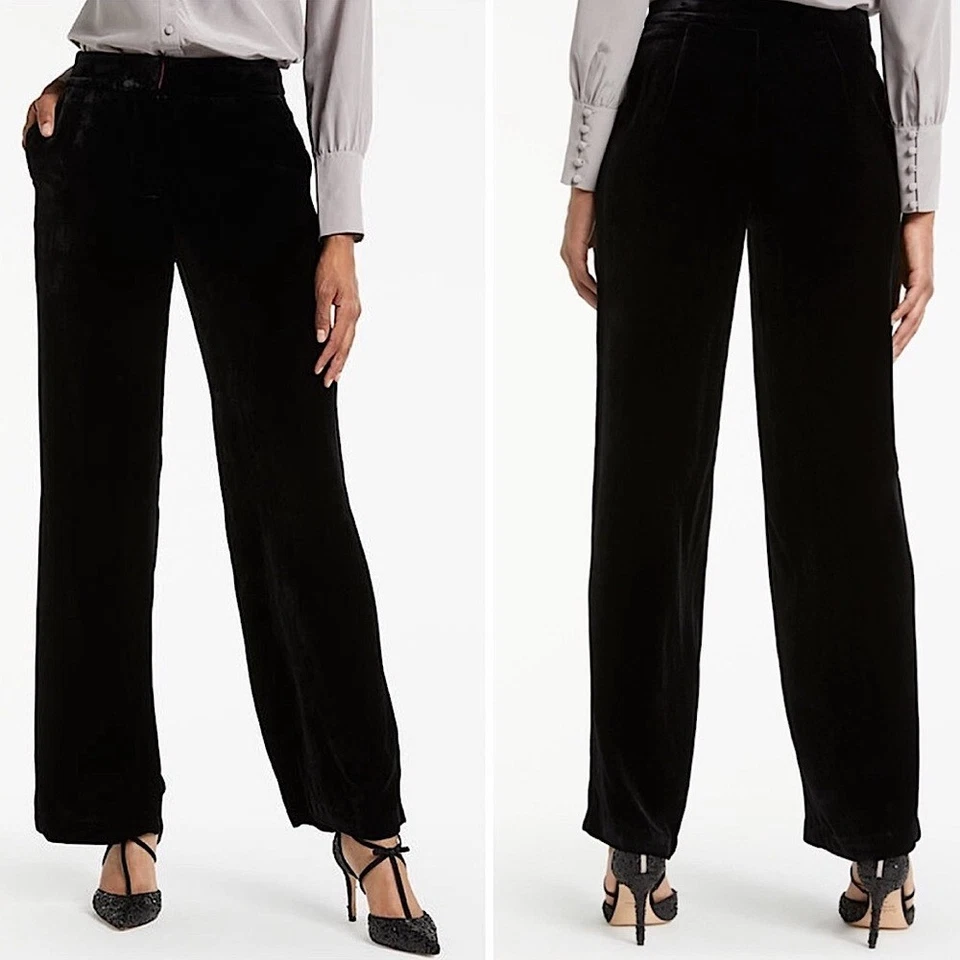 Boden Silk Velvet Wide Leg Trouser Pant Black 10L Tall