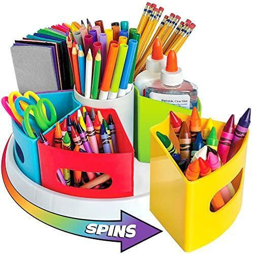 Hapinest Rotating Art Supplies Organizer Storage Caddy for Kids Crayon Marker and Pencil Organization for School Desk Teachers Classrooms and Crafts