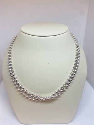sterling silver 4 Mm Bead Ball Double Strand  Necklace 16  Long Toggle Clasp